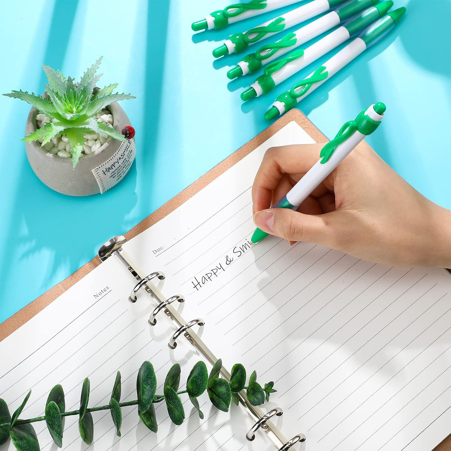 Yexiya 200 Pcs Green Ribbon Awareness Pen Set