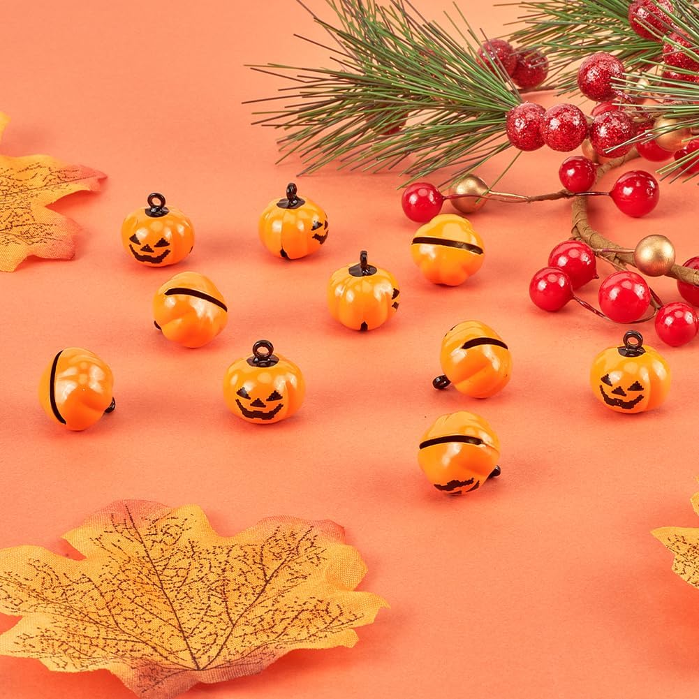 GORGECRAFT 20Pcs Mini Pumpkin Jingle Bell Beads