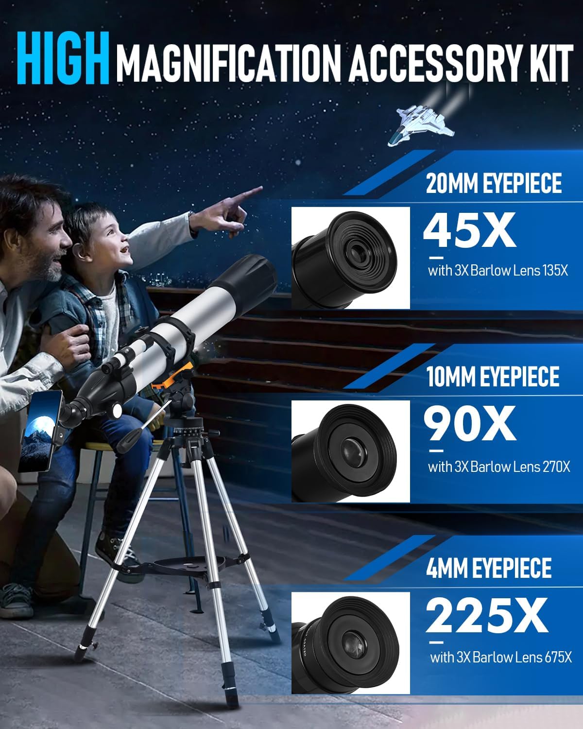 Sararoom High-Powered Refractor Telescope with Tripod and Phone Adapter