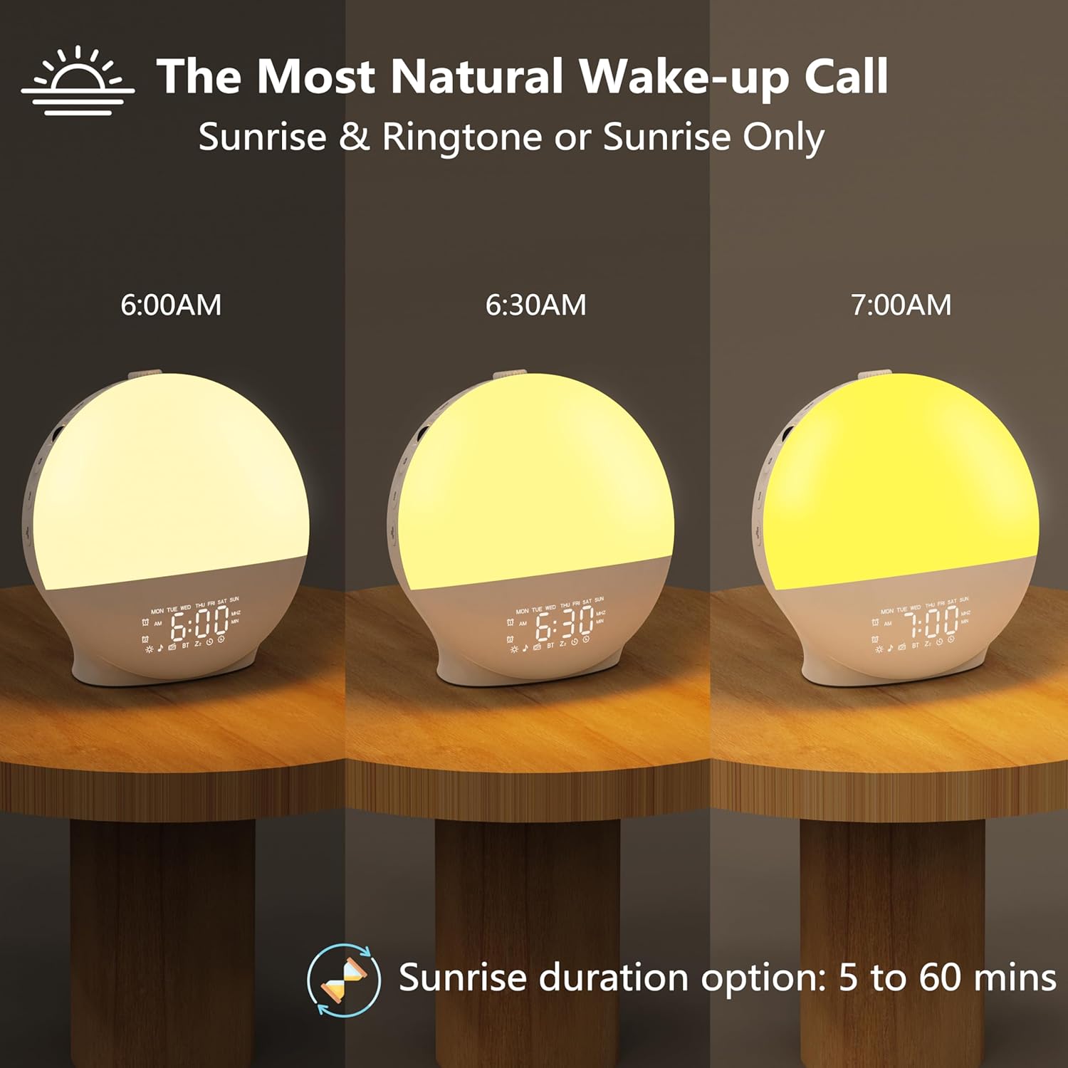MASSII 2025 Upgraded Sunrise Alarm Clock with 17 Nightlights and 5W Bluetooth Speaker