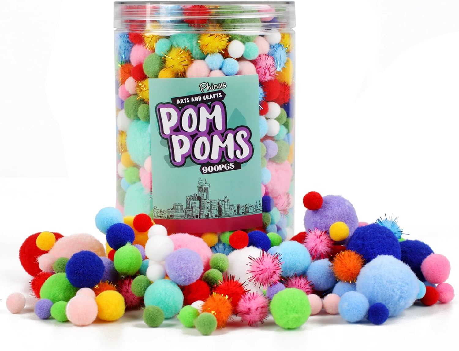 Phinus 900PCS Multicolor Pom Poms for Crafts