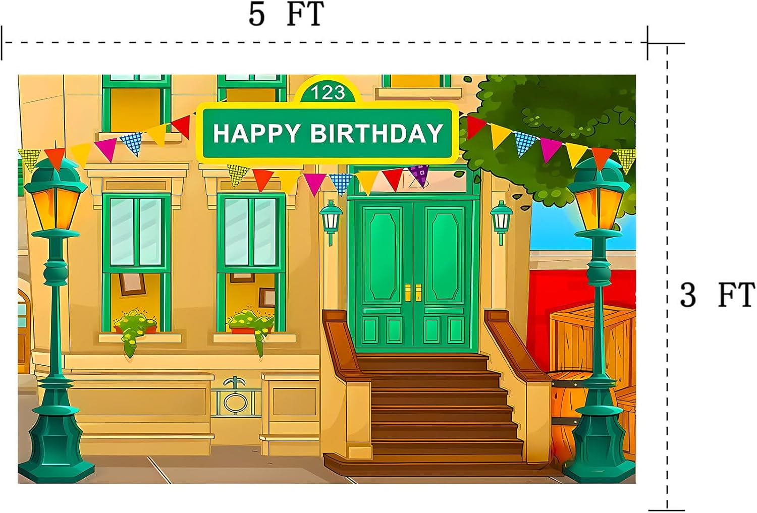 Happy Birthday Cartoon Street Theme Brick Wall Photo Background