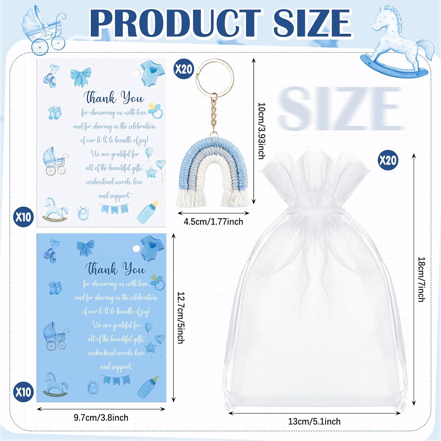 20 Piece Baby Shower Favor Gift Set with Pens and Keychains