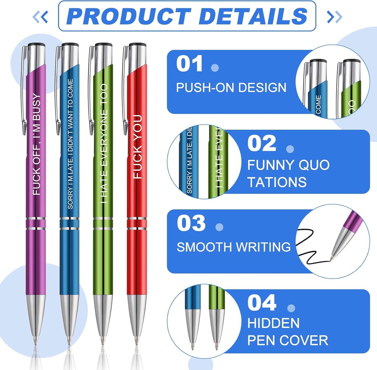 24 Snarky Office Pens Funny Ballpoint Pens with Insulting Quotes