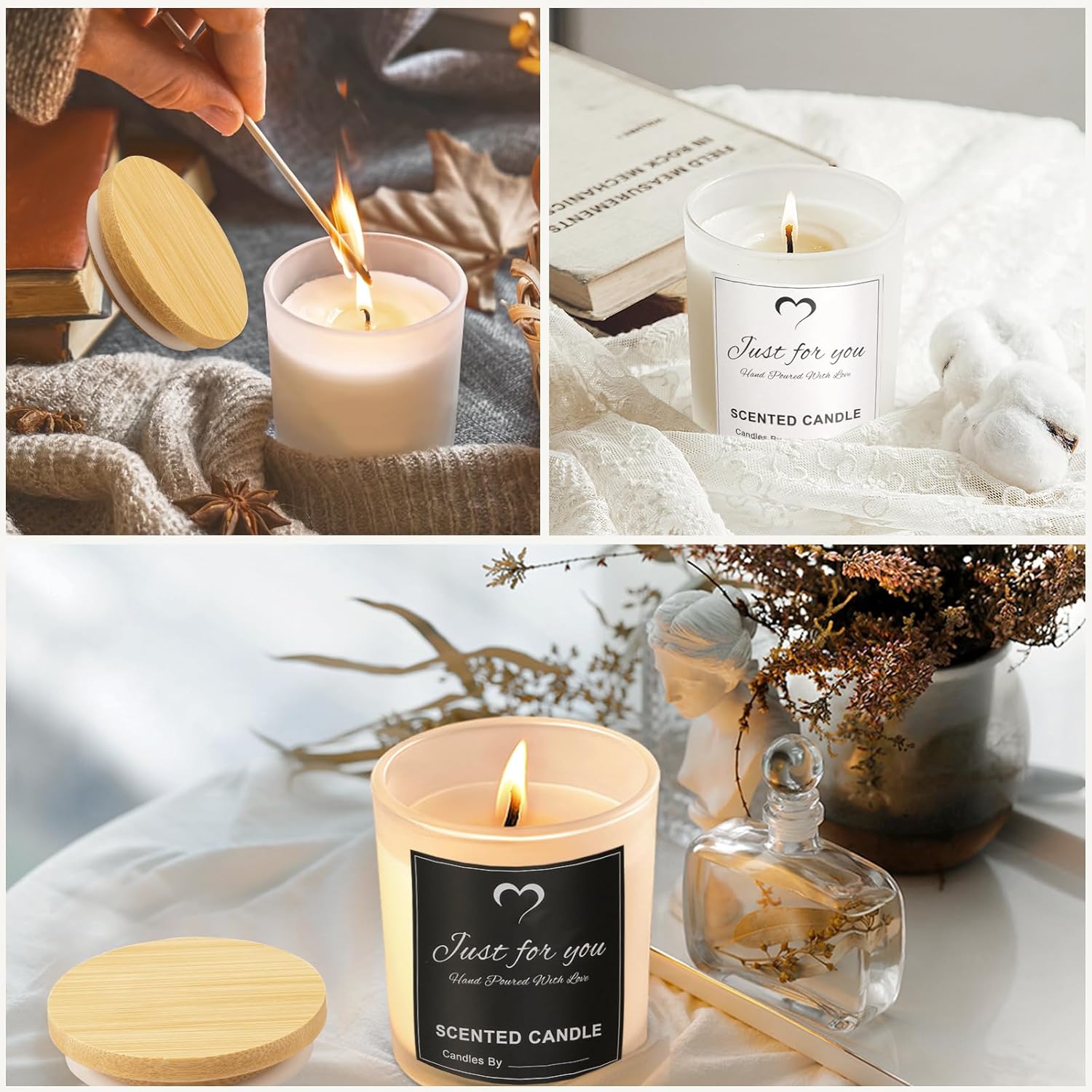 CONNOO 8 Pack 14 Oz Frosted Glass Candle Jars with Bamboo Lids
