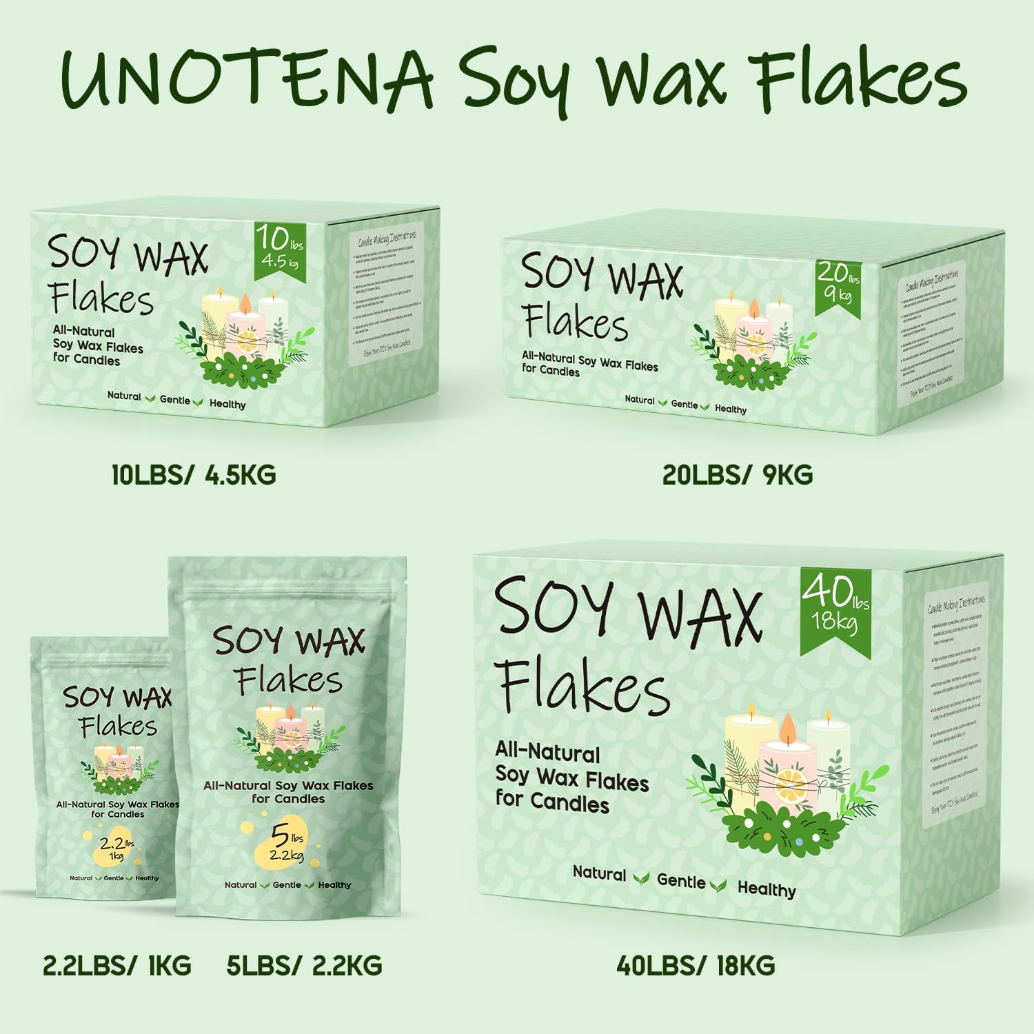 UNOTENA Soy Wax Flakes 10LB Natural Candle Making