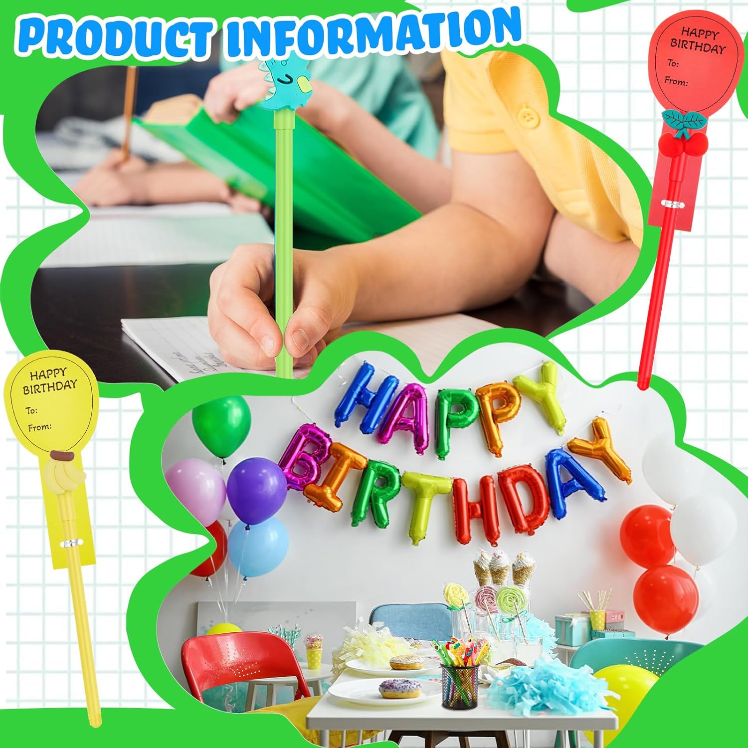 36 Pcs Happy Birthday Pens with Balloon Cards Set