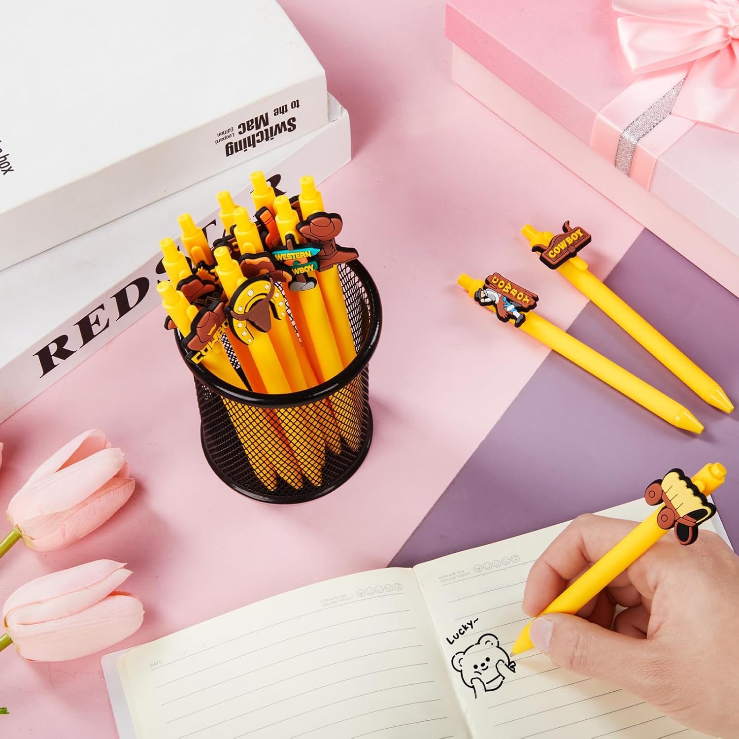 12 Pcs Western Cowboy Theme Ballpoint Pens with Funny Retractable Design