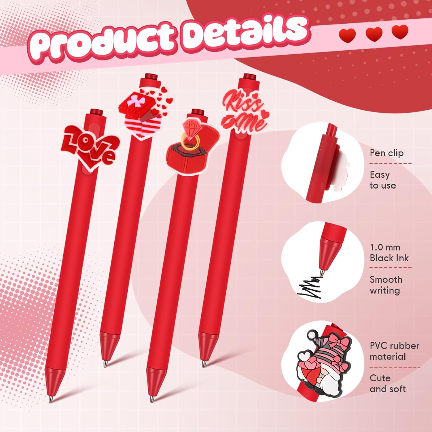 24 Pcs Cute Valentine Pens for Kids and Students