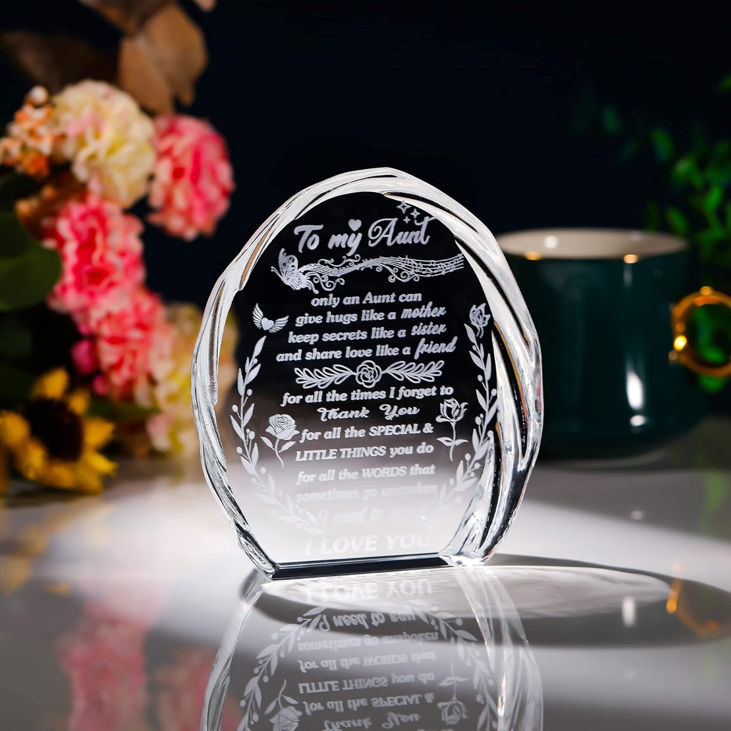 Crystal Keepsake Plaque for Aunt - Gifted by Niece Nephew
