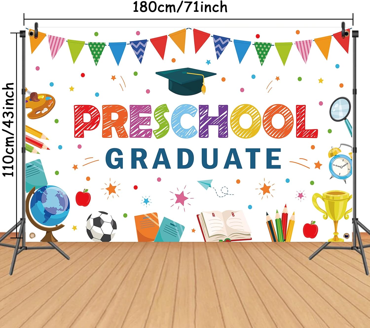Preschool Graduation Backdrop with Ribbon for Kids Class of 2023 Ceremony