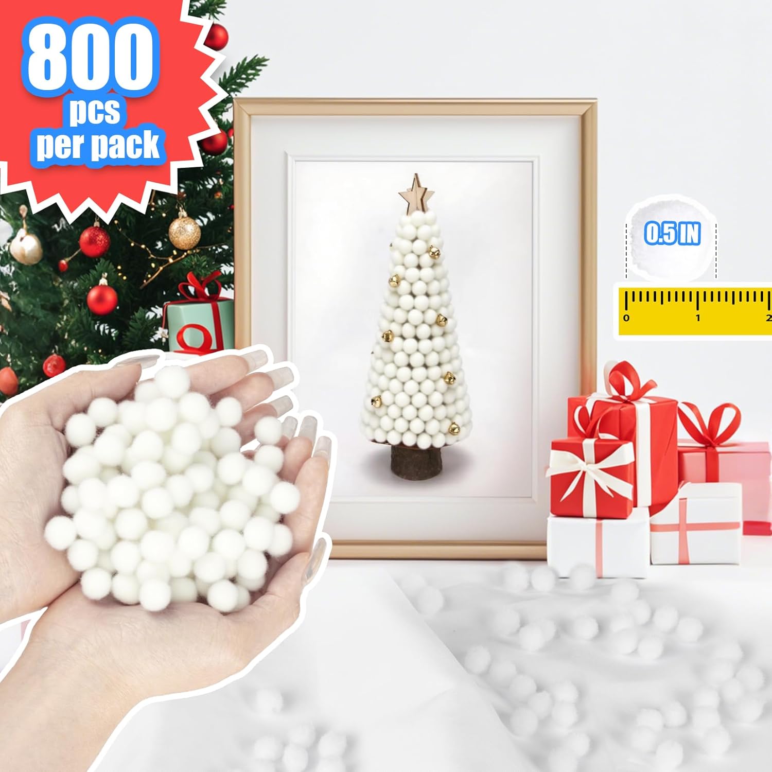 RAINFLOW Pure White Pom Poms 800 Pcs 12 Inch Set