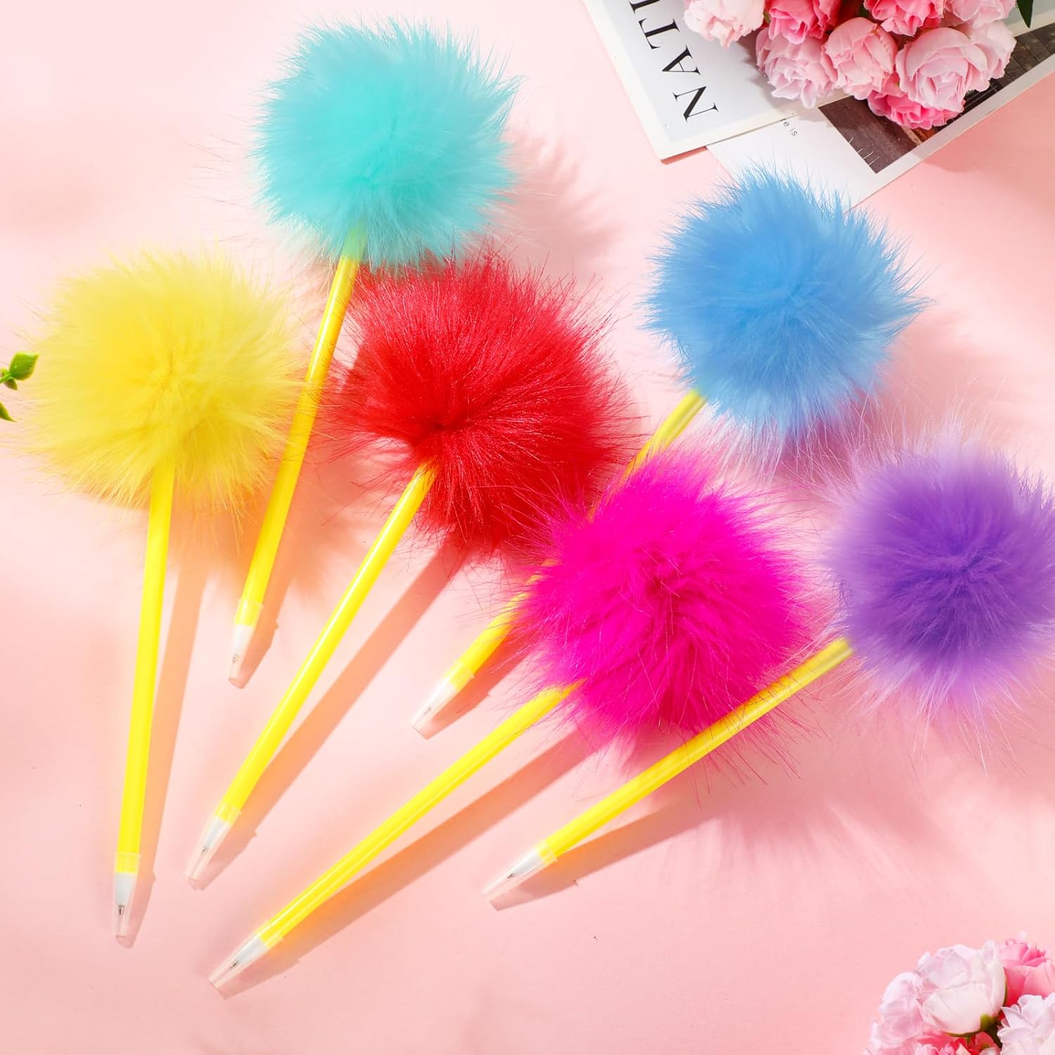 24 Pcs Pom Pom Pen Tree Fluffy Ballpoint Pens Set