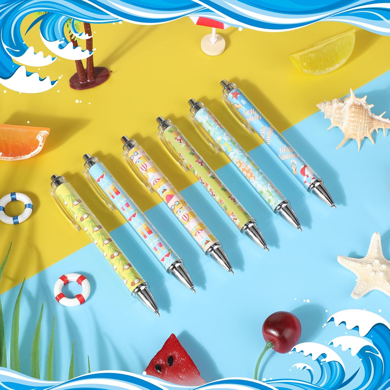36 Pcs Summer Hawaiian Gel Pens Black 10mm Smooth Writing