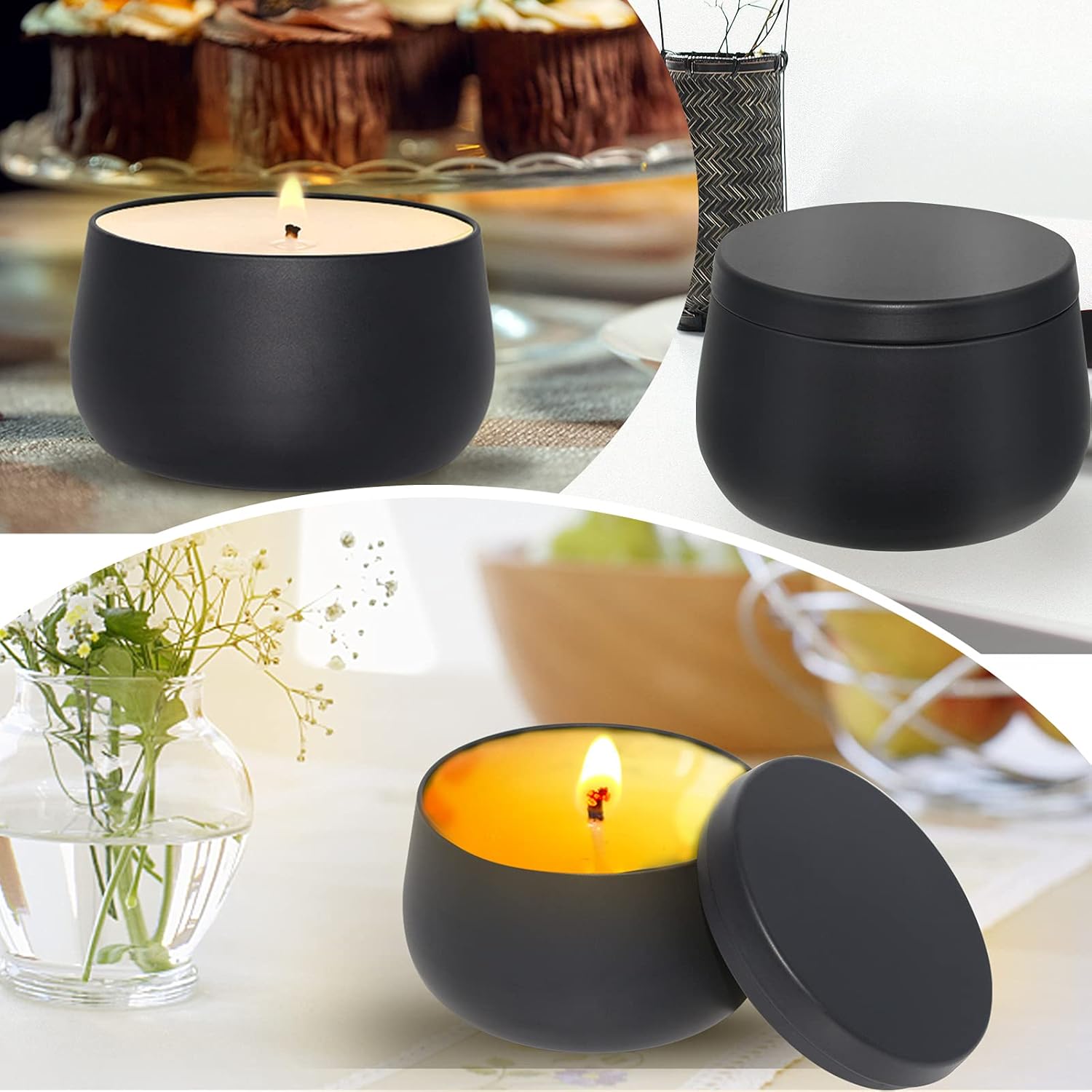 24 Pack 8oz Black Candle Jars With Lids