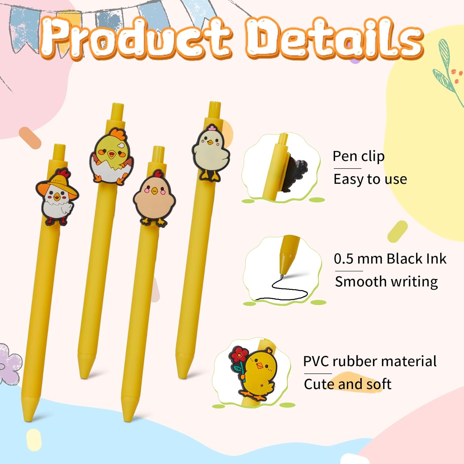 10 Pcs Cute Chicken Theme Ballpoint Pens for Kids and Office Use