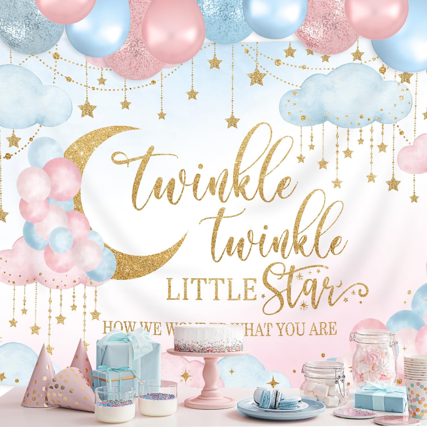 Homewelle Twinkle Twinkle Little Star Gender Reveal Backdrop 7x5 Feet