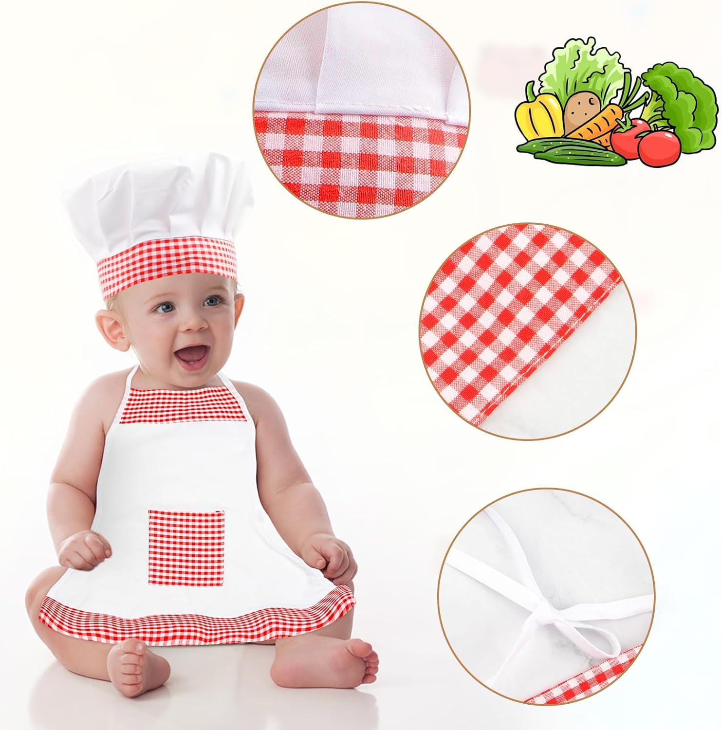2PCS Baby Chef Costume with Apron and Hat for 6-24 Months