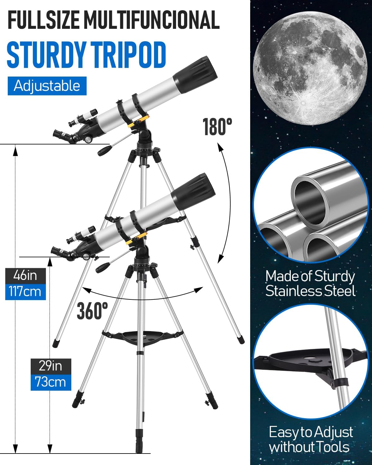 Sararoom High-Powered Refractor Telescope with Tripod and Phone Adapter