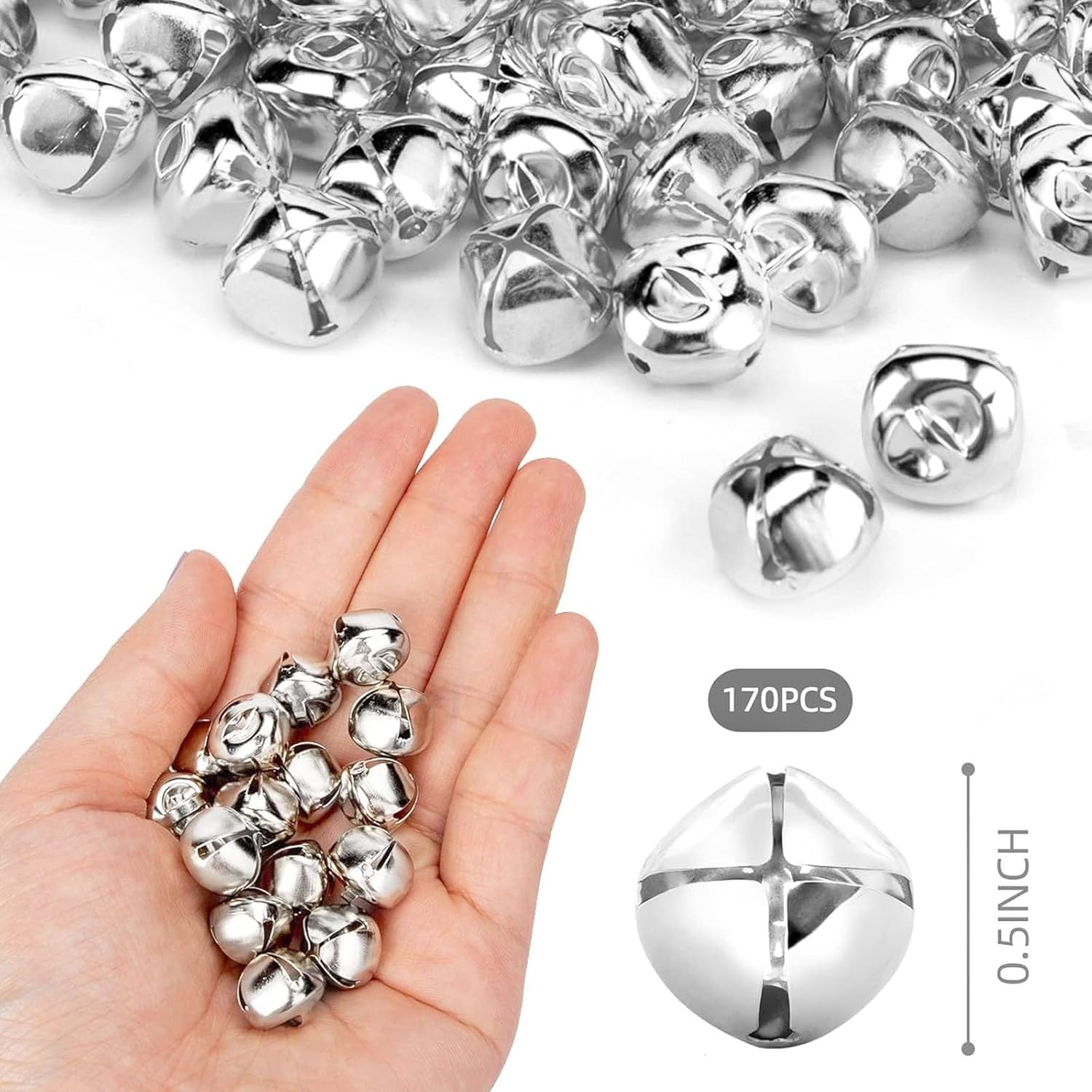 MCPINKY 170PCS Silver Jingle Bells 05 Inch