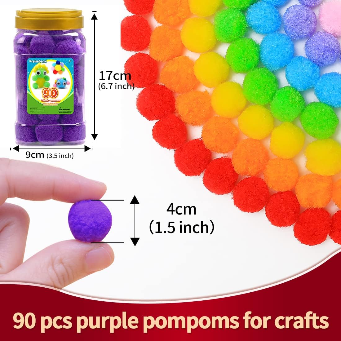 Praisebank Purple Pom Poms 90pcs 15 Inch for Crafts