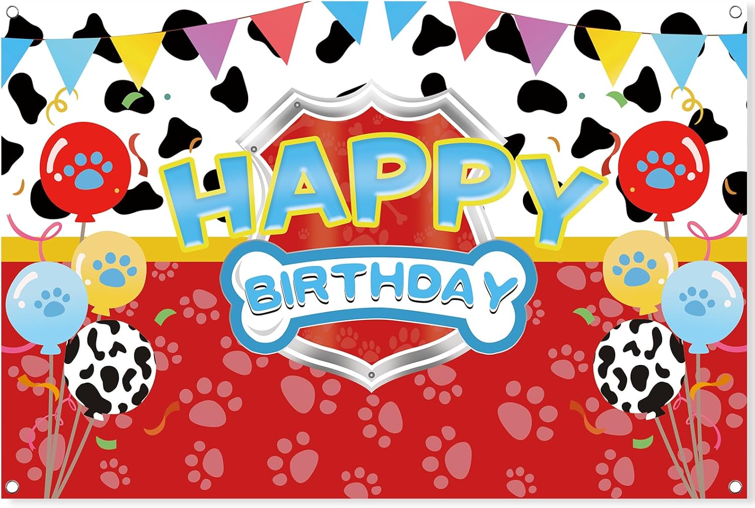 5x3ft Red Dog Paw Birthday Backdrop for Party Decorations