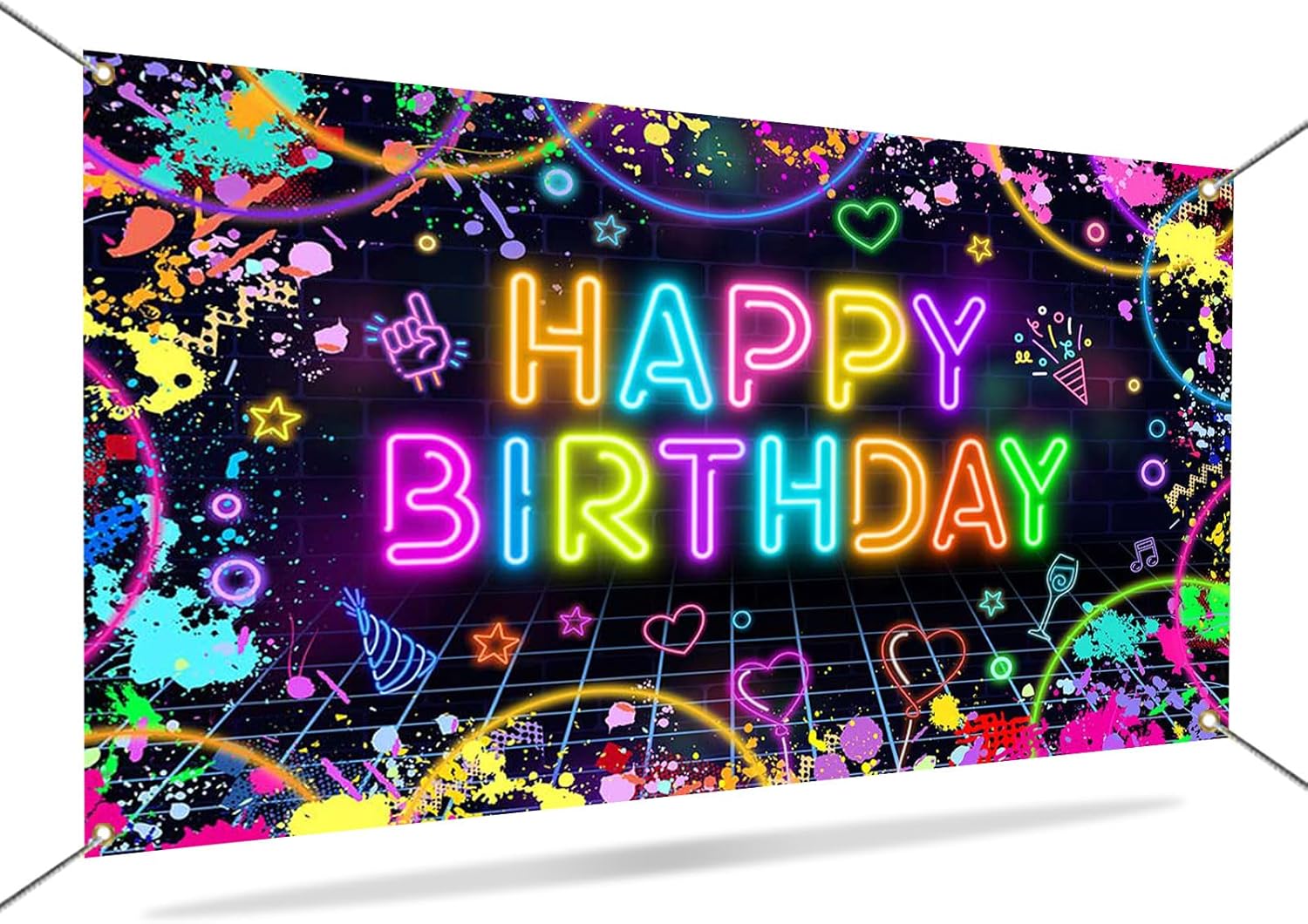 Glow in the Dark Neon Birthday Backdrop Banner