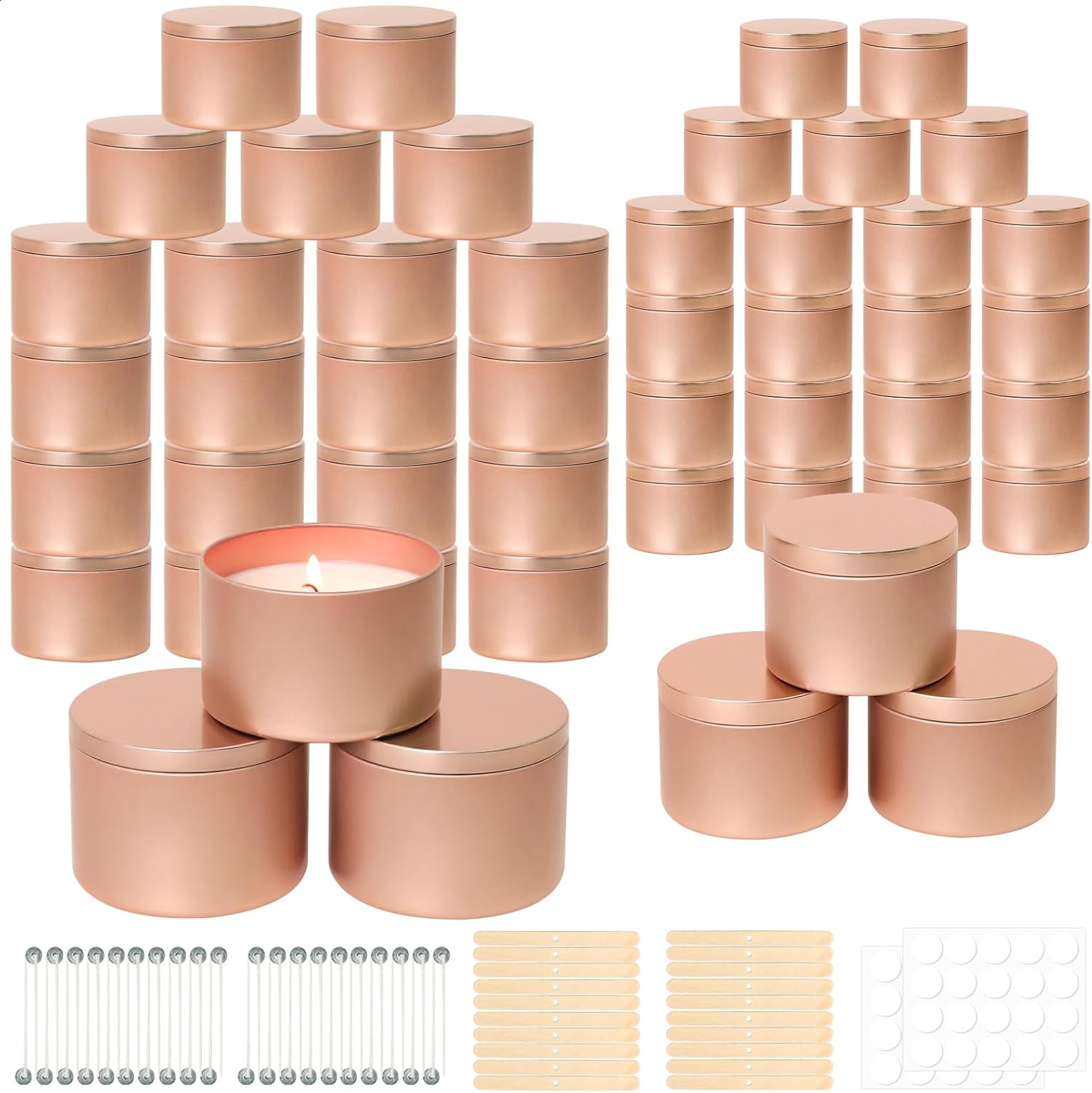 SUPMIND 48 Pack Rose Gold Candle Tins with Lids for Candle Making