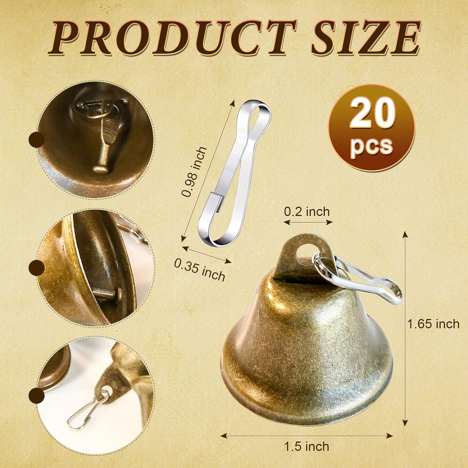 20PCS Brass Craft Bells with Spring Hooks