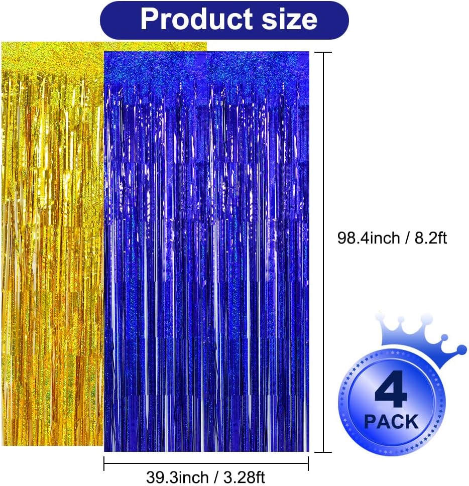 BEISHIDA 4Pcs Blue and Gold Party Streamers Curtain
