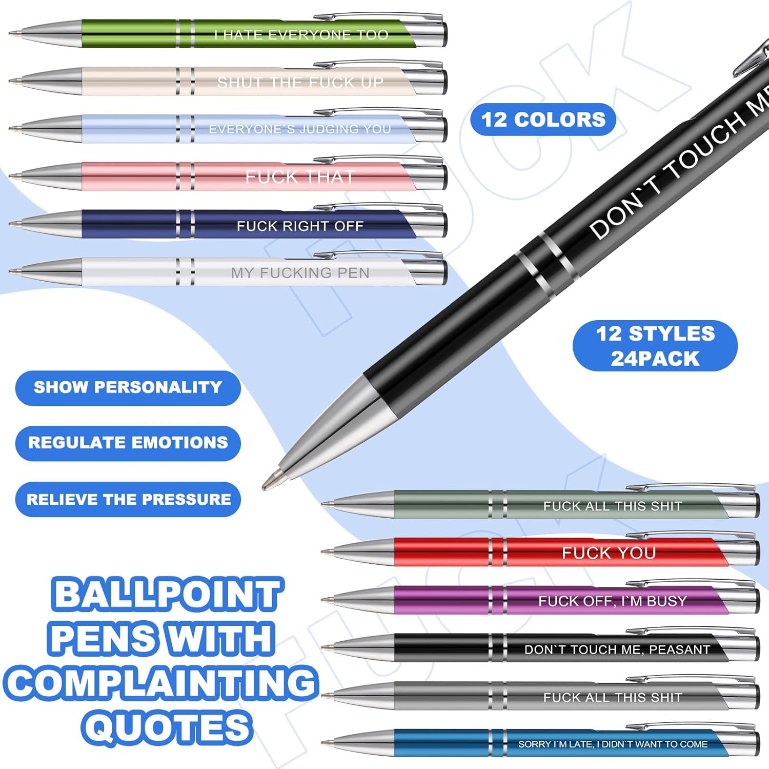 24 Snarky Office Pens Funny Ballpoint Pens with Insulting Quotes
