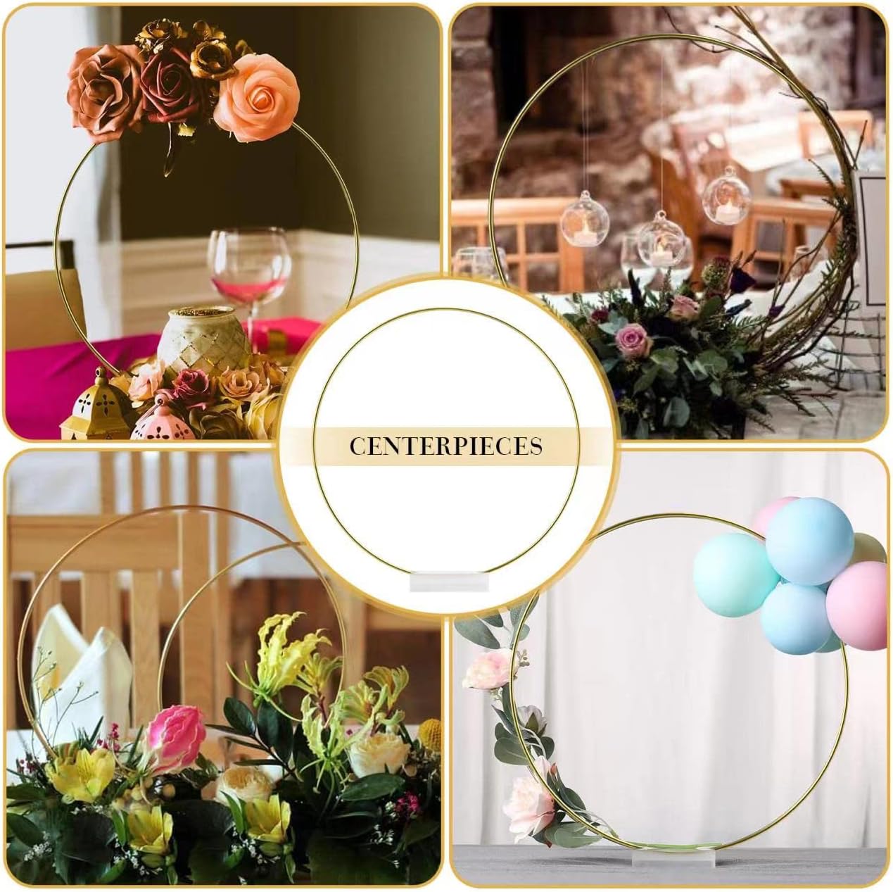 YALLOVE 10PCS 12Inch Gold Floral Hoop Centerpieces