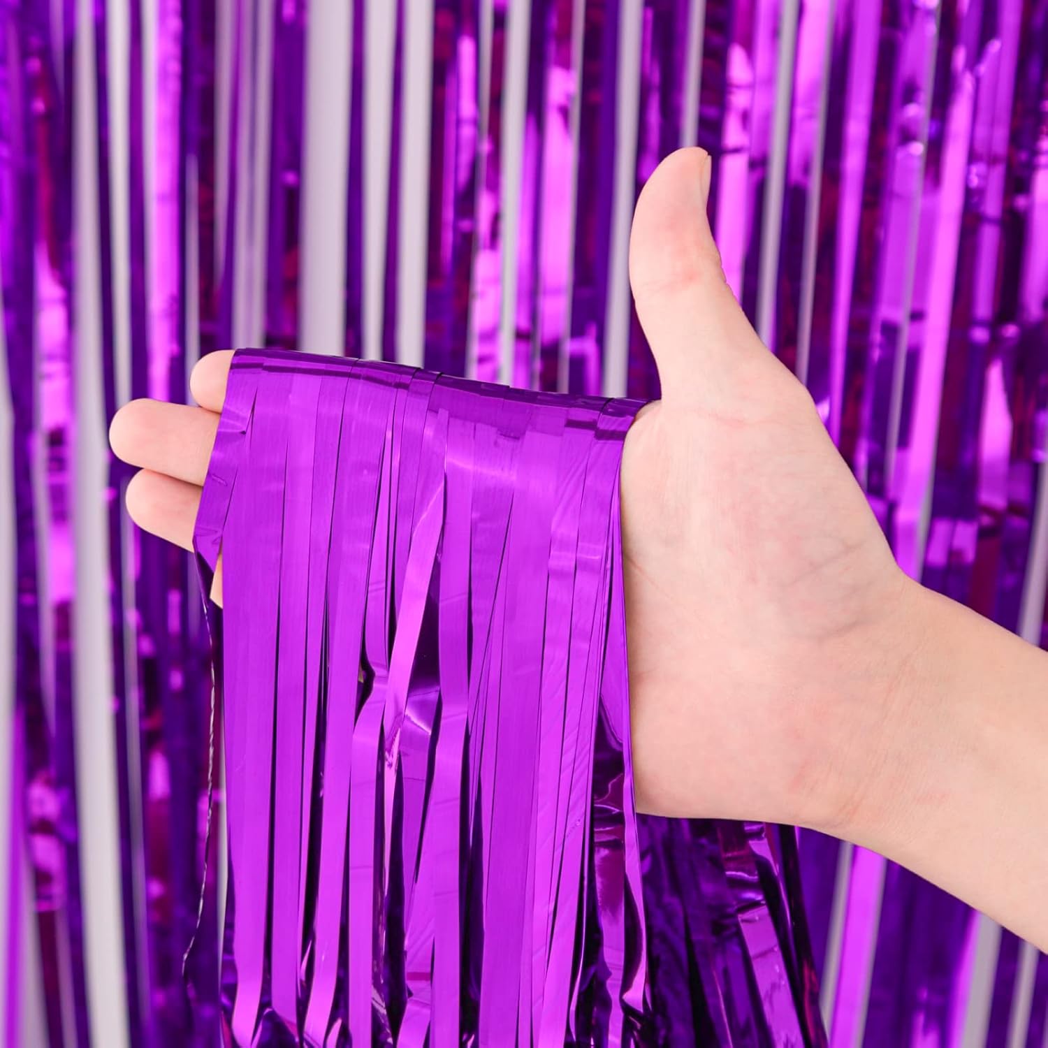 3 Pack Purple Foil Fringe Backdrop Curtains for Parties