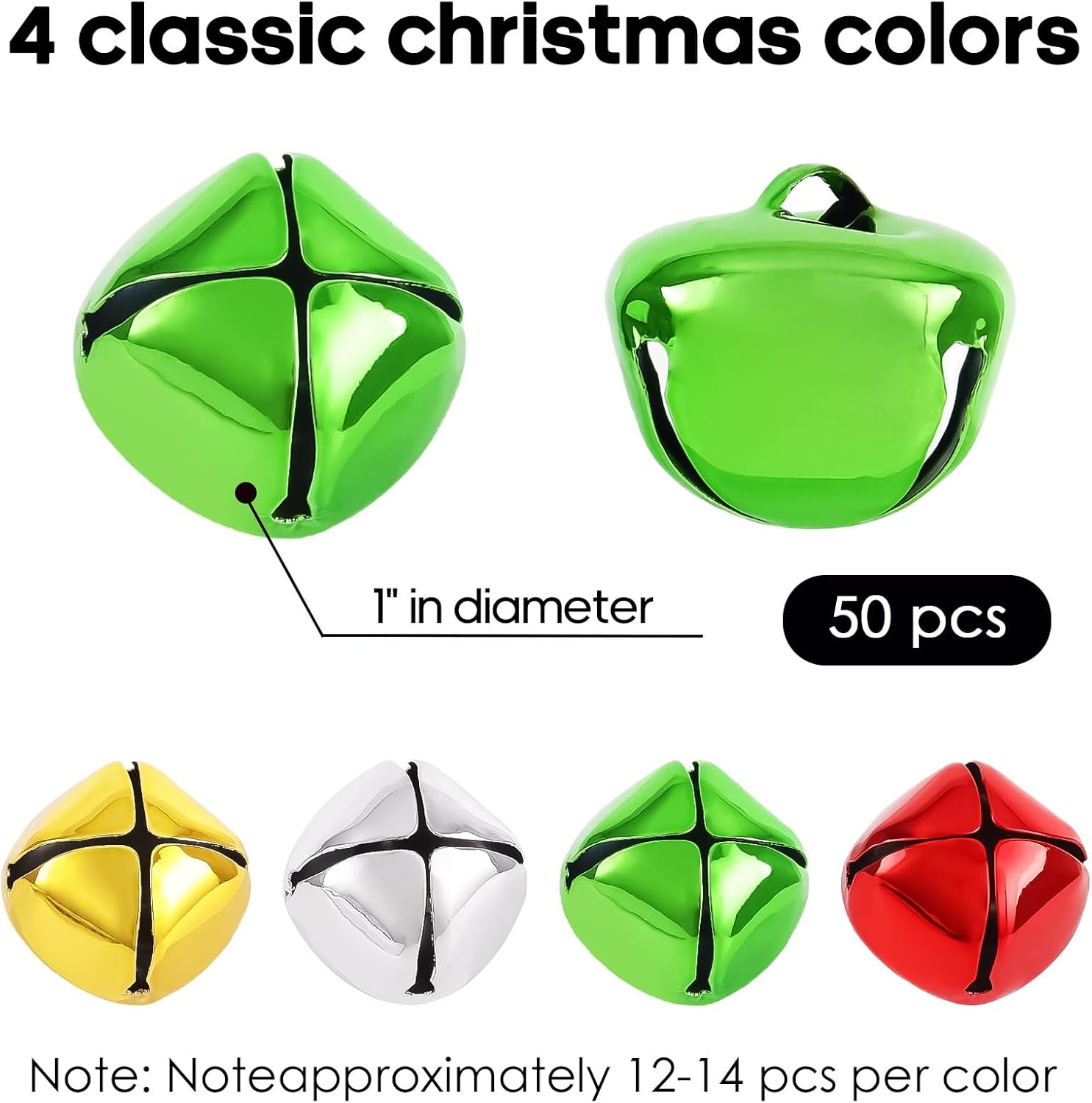 LIGHOON Jingle Bells 1 Inch Metal Craft Decor 50 Pcs