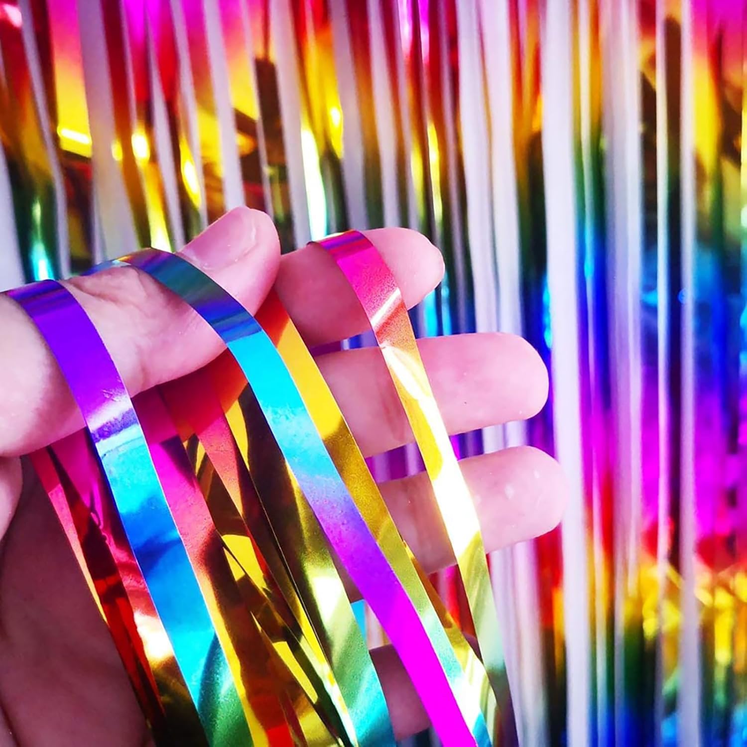 Sparkly Rainbow Foil Fringe Curtain for Party Backdrops