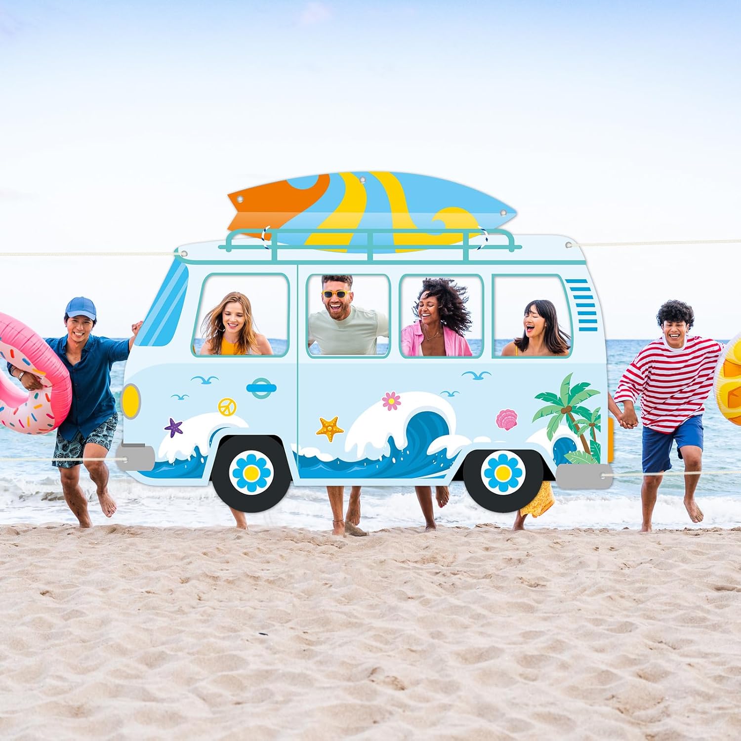 Summer Beach Bus Shaped Photo Prop Backdrop Banner 66x46in