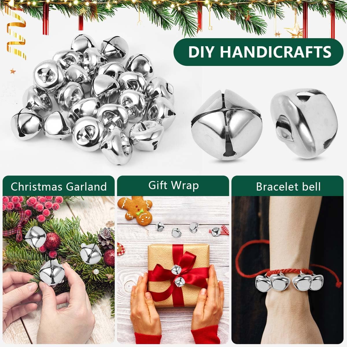 100 Pcs Jingle Bells Bulk Silver 1 Inch