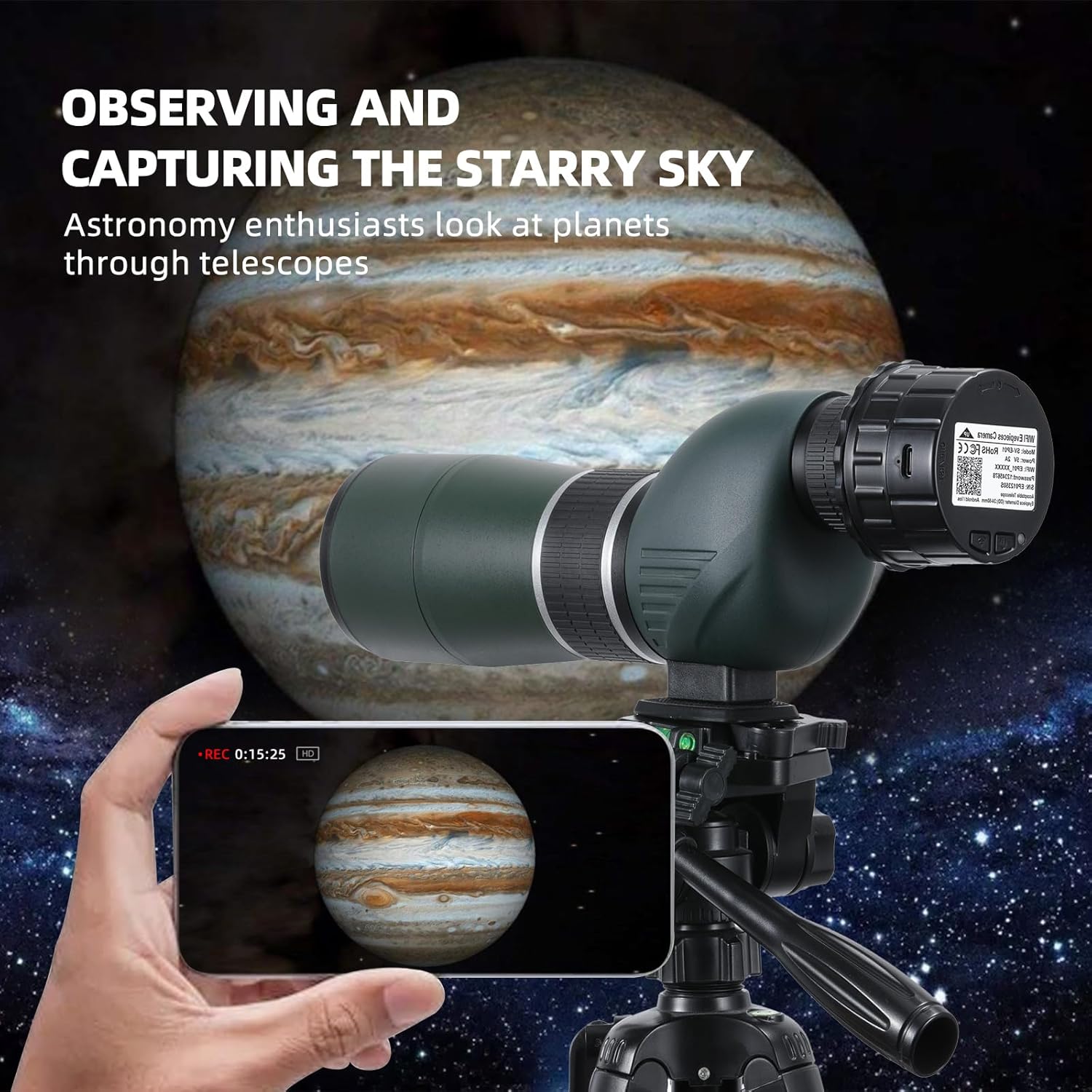 WiFi Eyepiece Camera for 24mm to 50mm Telescopes and Microscopes