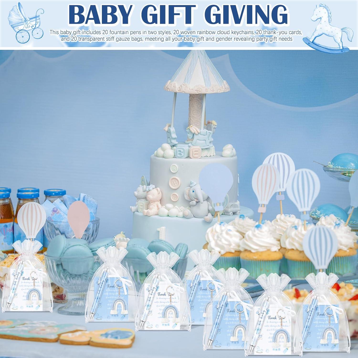 20 Piece Baby Shower Favor Gift Set with Pens and Keychains
