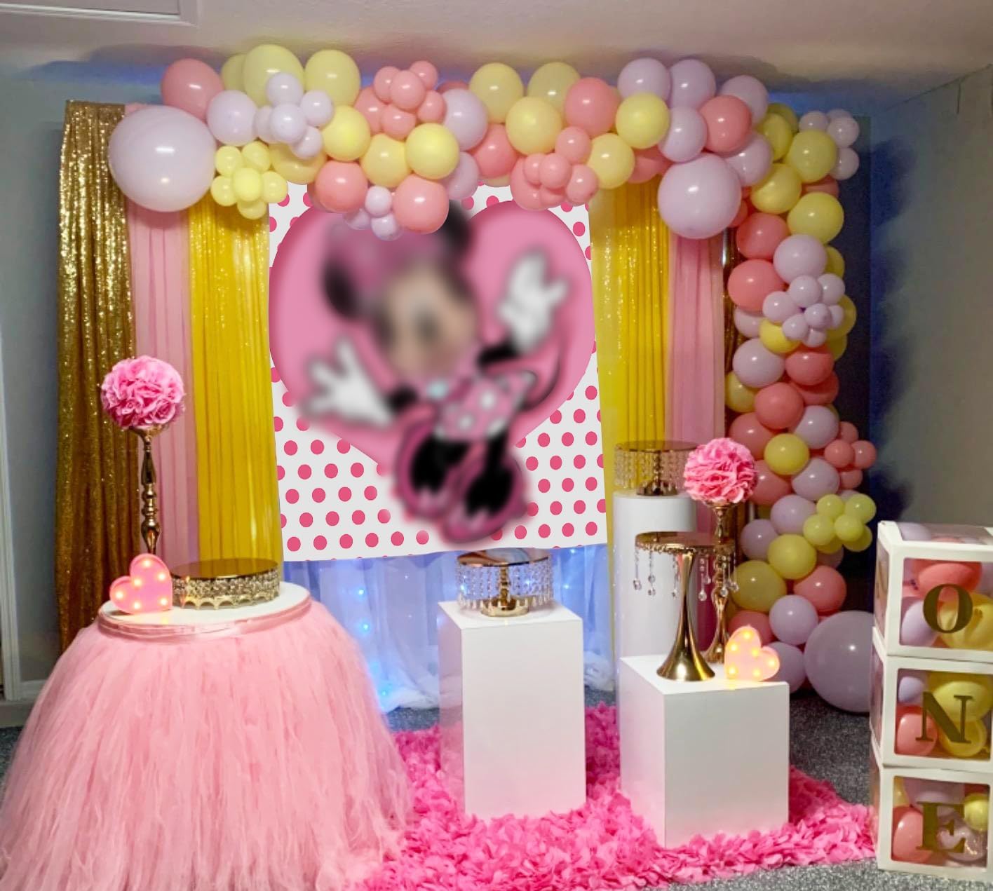 Pink Mouse Baby Shower Backdrop 7x5ft White Birthday Party Background for Girls