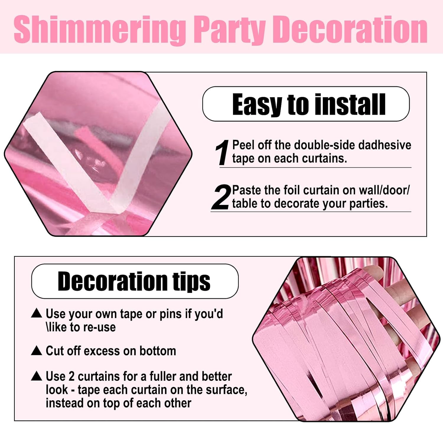 3 Pack Pink Foil Fringe Curtain Backdrop