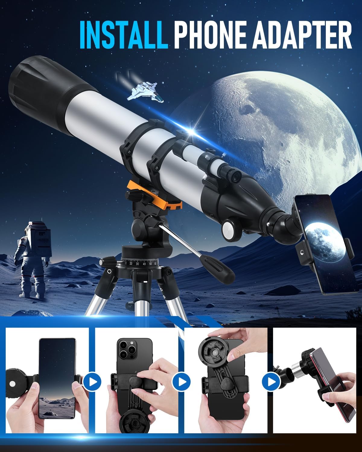 Sararoom High-Powered Refractor Telescope with Tripod and Phone Adapter
