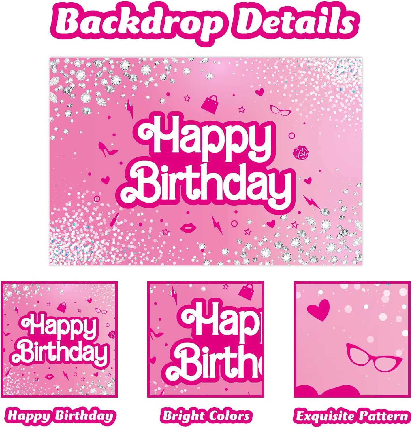 Pink Doll Themed Birthday Backdrop 5x3ft