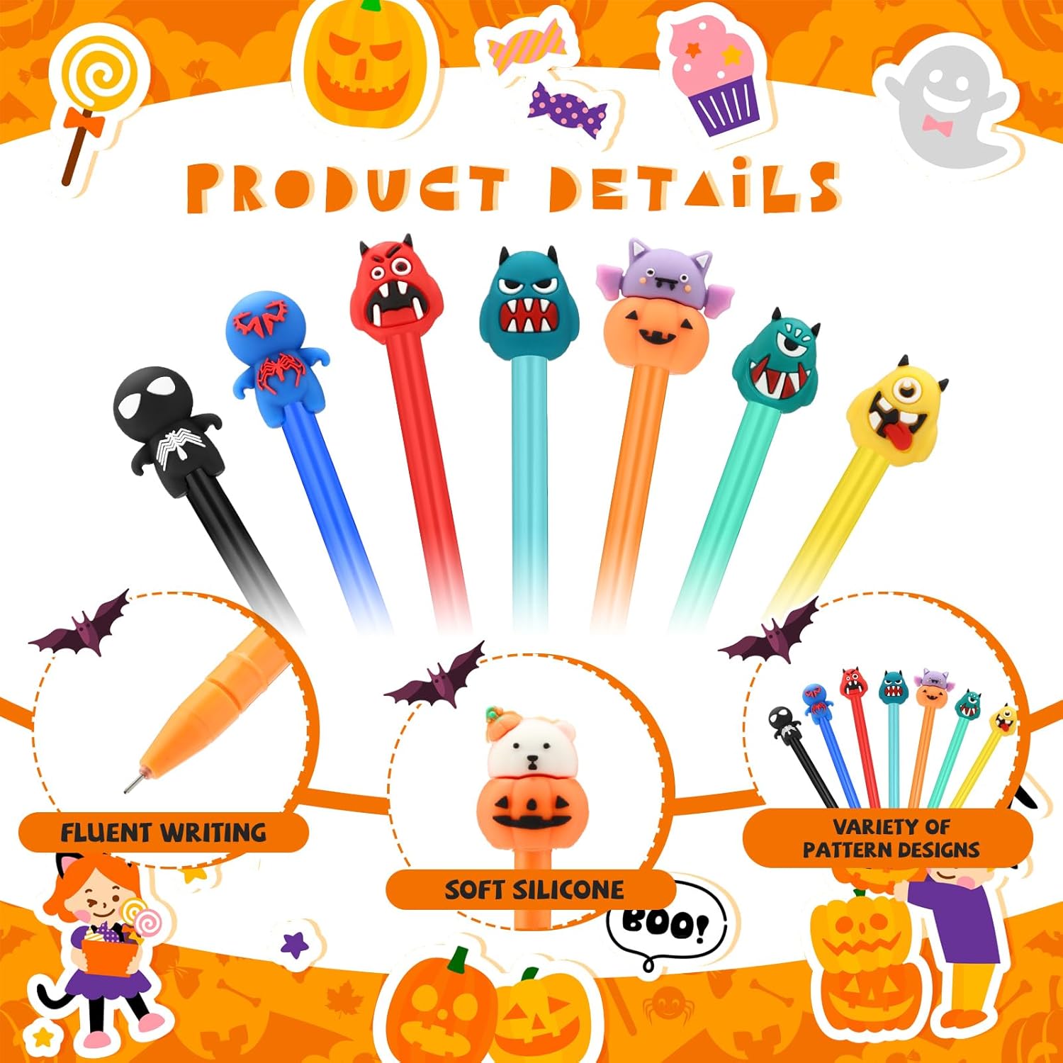 Yeaqee Halloween Gel Rollerball Pens 120 Pack 05mm Cute Cartoon Design
