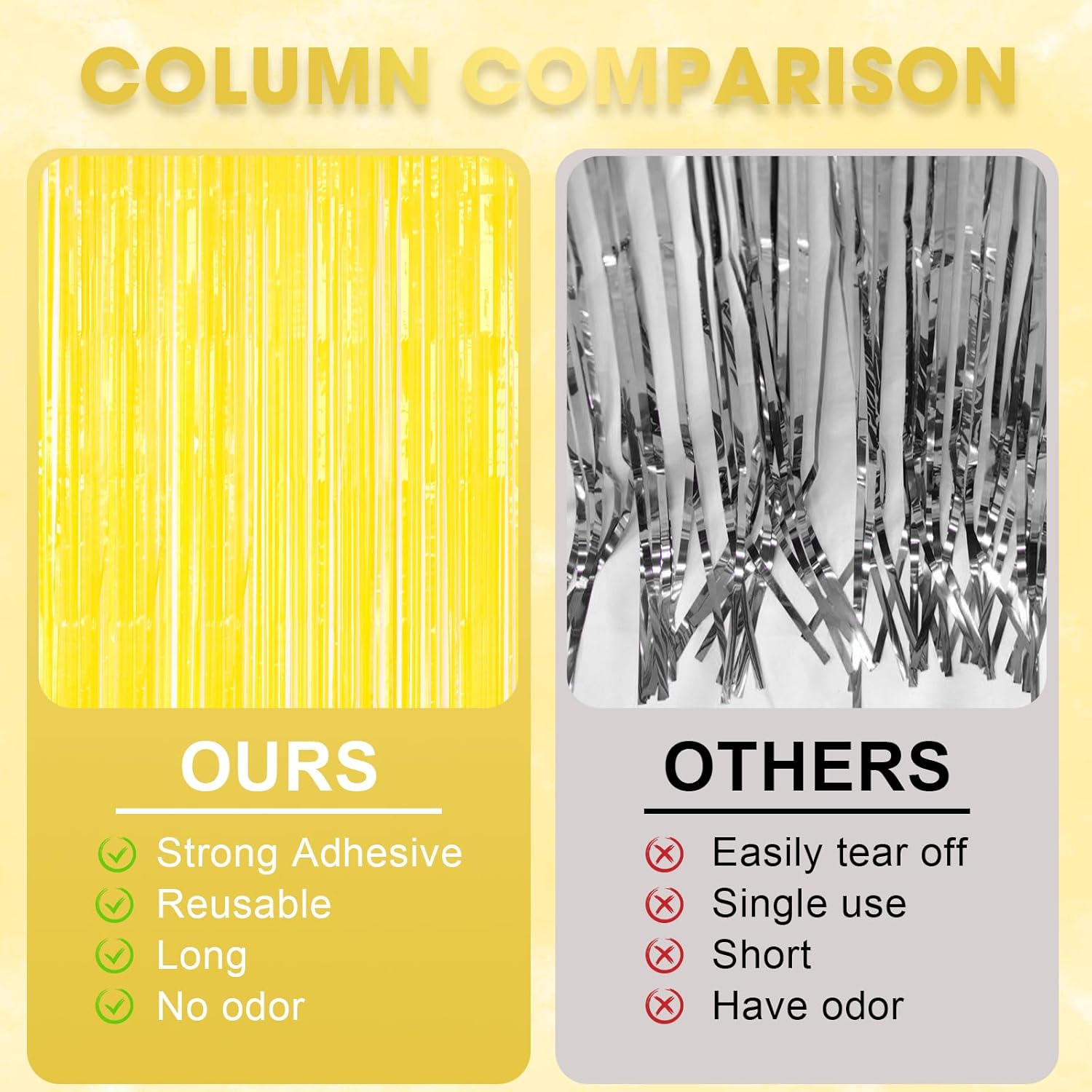3 Pack Pastel Yellow Foil Fringe Backdrop Curtains for Parties