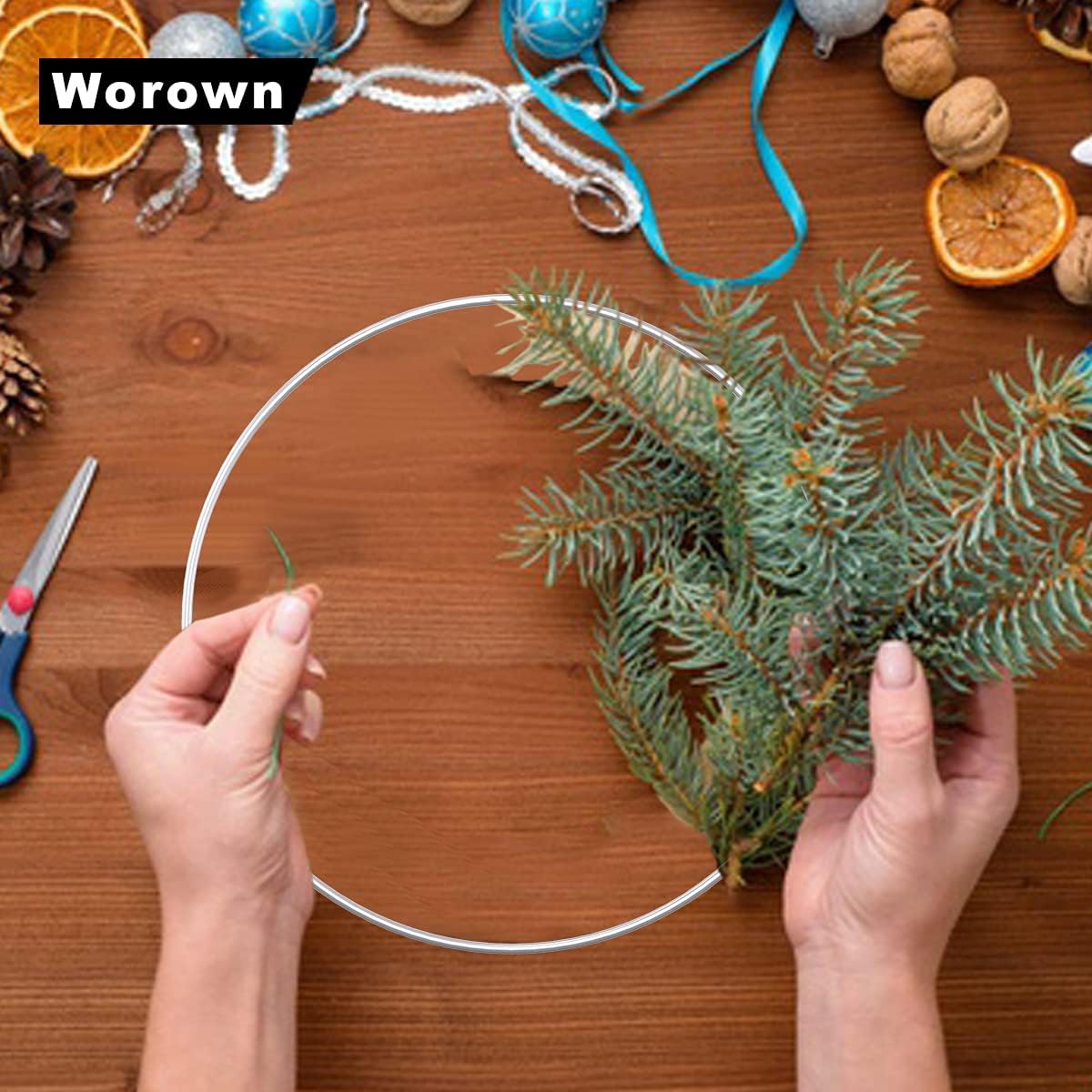 Worown 6 Pcs 8 Inch Silver Metal Wreath Hoops for Crafts