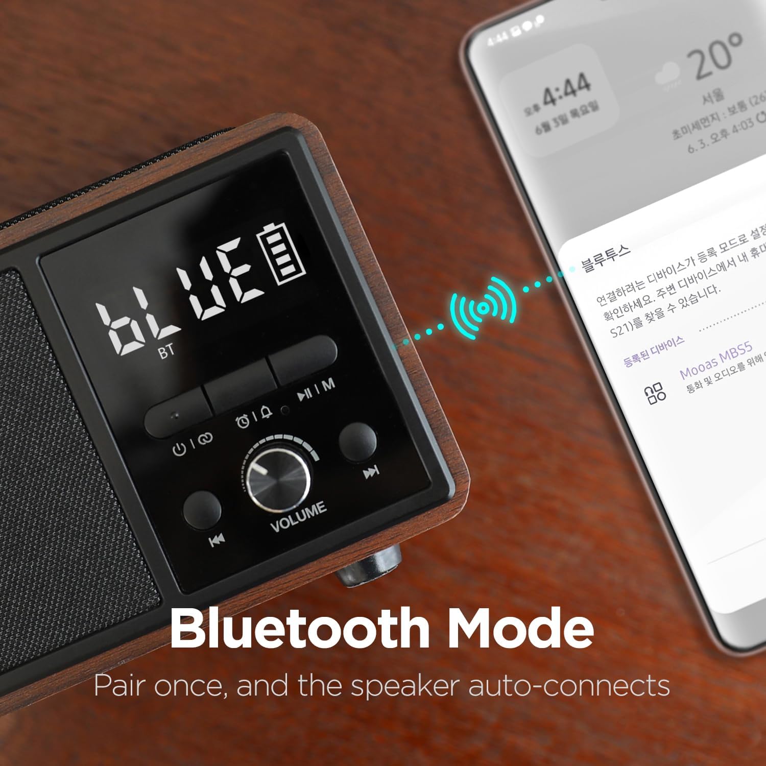 mooas Retro Bluetooth Radio Speaker with Clock and Wireless Charger