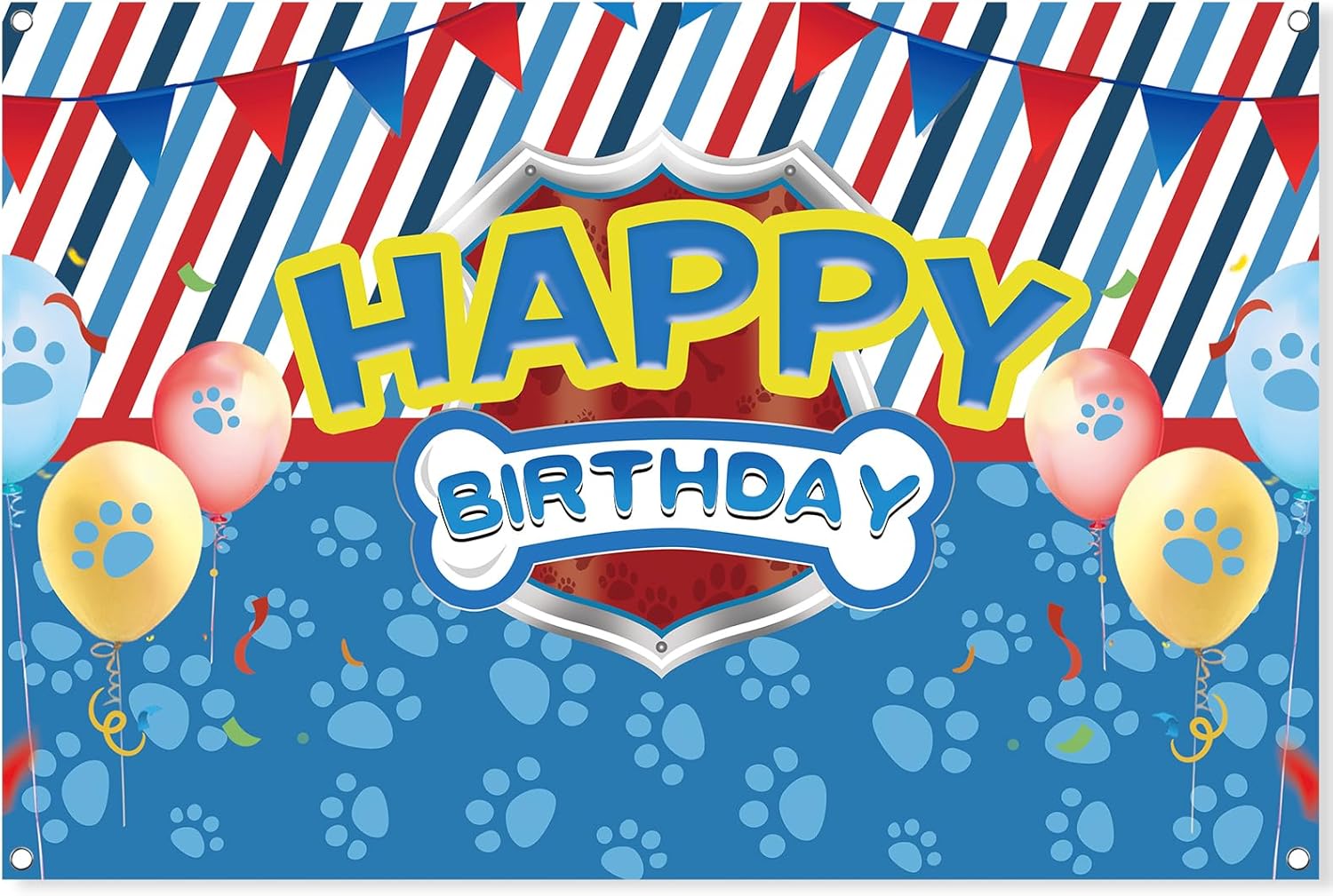 5x3ft Blue Dog Paw Birthday Party Backdrop