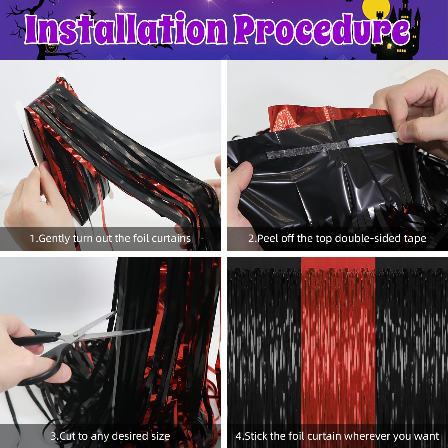 2 Pack Red Black Halloween Foil Backdrop Curtains
