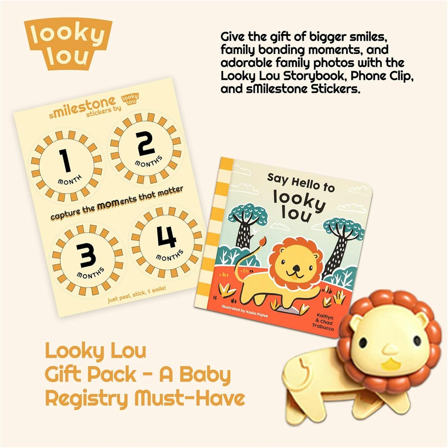 Looky Lou Lion Rattle Phone Clip for Baby Photos